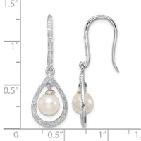 Sterling Silver Rhod Plated Dia. and FW Cultured Pearl Dangle Ear