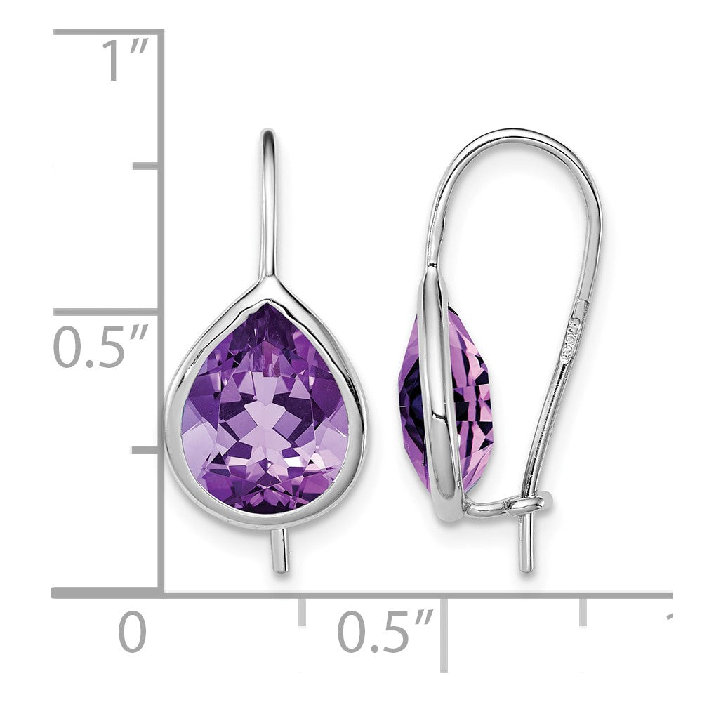 Sterling Silver Rhodium Plated Amethyst Teardrop Dangle Earrings