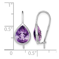Sterling Silver Rhodium Plated Amethyst Teardrop Dangle Earrings