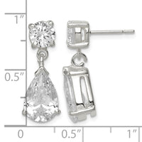 Sterling Silver Polished CZ Pear Shaped Post Dangle Earrings