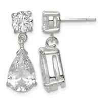 Sterling Silver Polished CZ Pear Shaped Post Dangle Earrings
