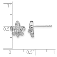 Sterling Silver Rhodium 0.16ct Diam. Fleur de Lis Post Earrings