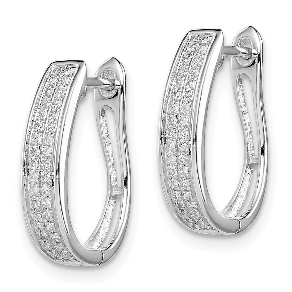 Sterling Silver Rhodium Diam. Oval Hinged Hoop Earrings