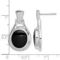 Sterling Silver Rhodium-plated Polished Oval Onyx Post Dangle Earrings