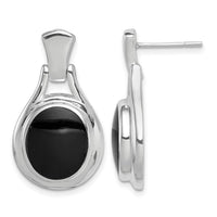 Sterling Silver Rhodium-plated Polished Oval Onyx Post Dangle Earrings