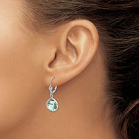 Sterling Silver Rhodium-plated Green Quartz Dangle Lever Back Earrings