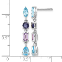 Sterling Silver Rhodium Amethyst Blue Topaz and Iolite Dangle Earrings