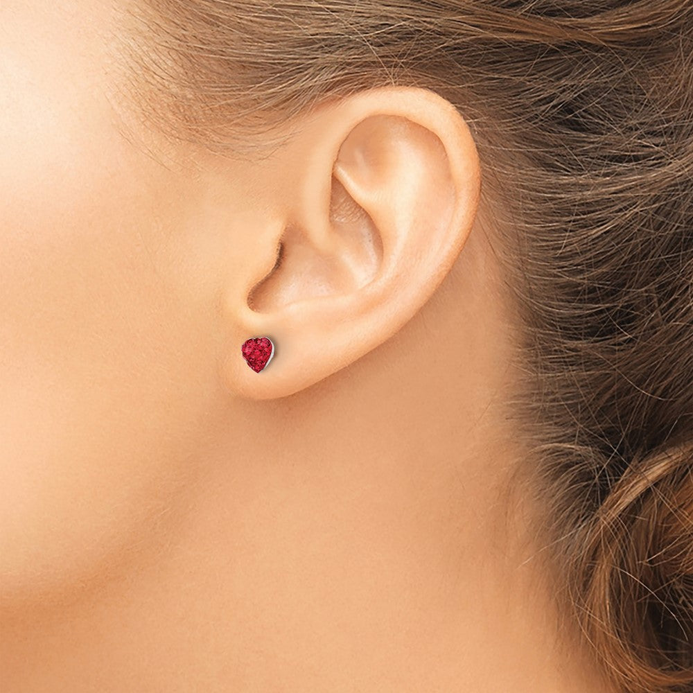 Sterling Silver Rhod-plated Red Preciosa Crystal Heart Post Stud Earrings