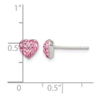 Sterling Silver Rhod-plated Pink Preciosa Crystal Heart Post Stud Earrings