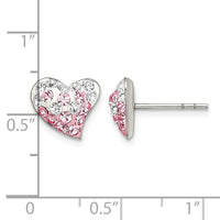 Sterling Silver Rhod-pltd Pink/White Preciosa Crystal Heart Post Earrings