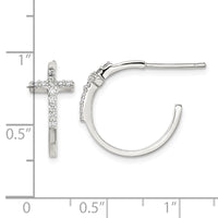 Sterling Silver Rhodium-plated CZ Cross Hoop Earrings