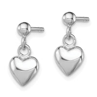 Sterling Silver Rhodium-plated Polished Heart Post Dangle Earrings