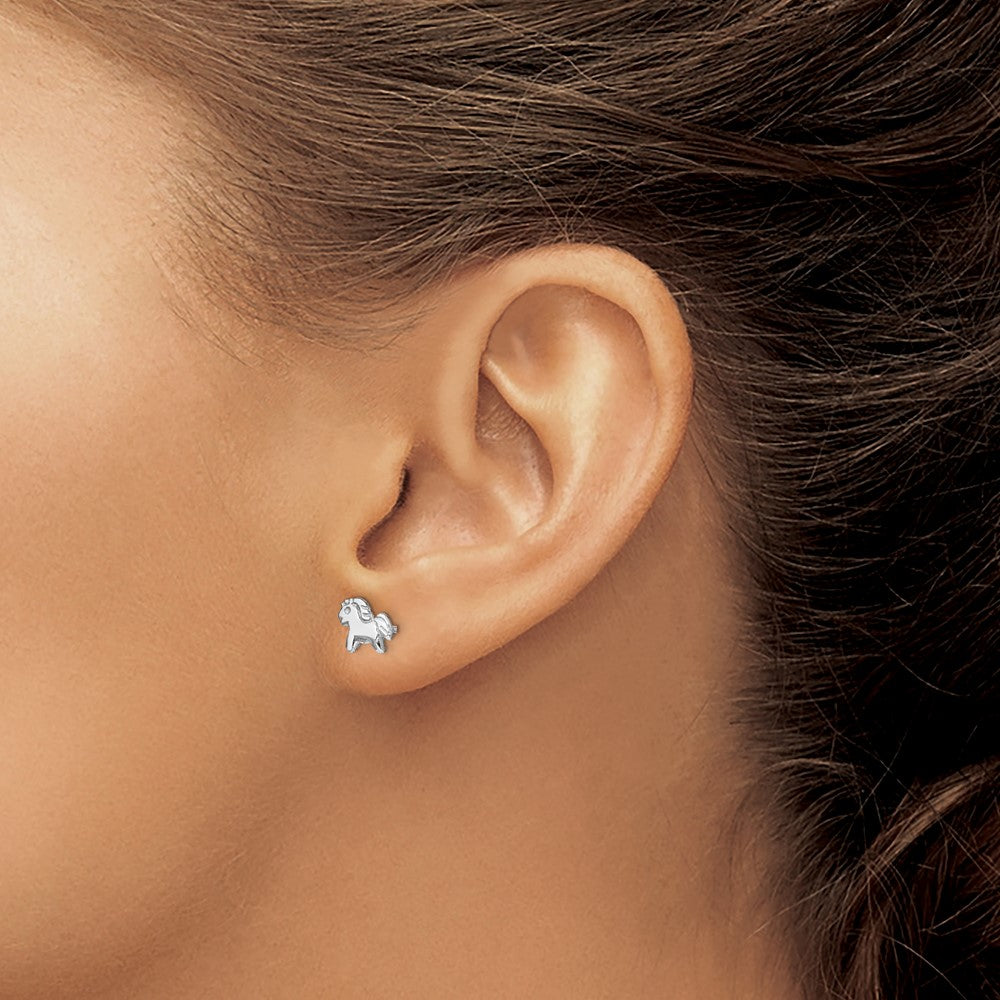 Sterling Silver Rhodium-plated Polished Pony Petite Post Earrings