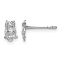 Sterling Silver Rhodium-plated Polished & Textured Owl Petite Post Earrings