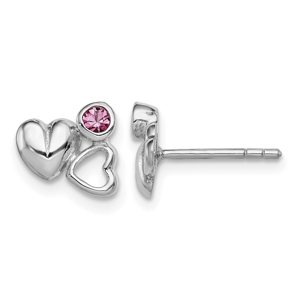 Sterling Silver RH-plated Pink Preciosa Crystal Heart Post Earrings