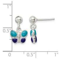 Sterling Silver Blue/Purple Enameled Butterfly Post Dangle Earrings