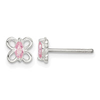 Sterling Silver Polished Pink CZ Petite Butterfly Post Earrings