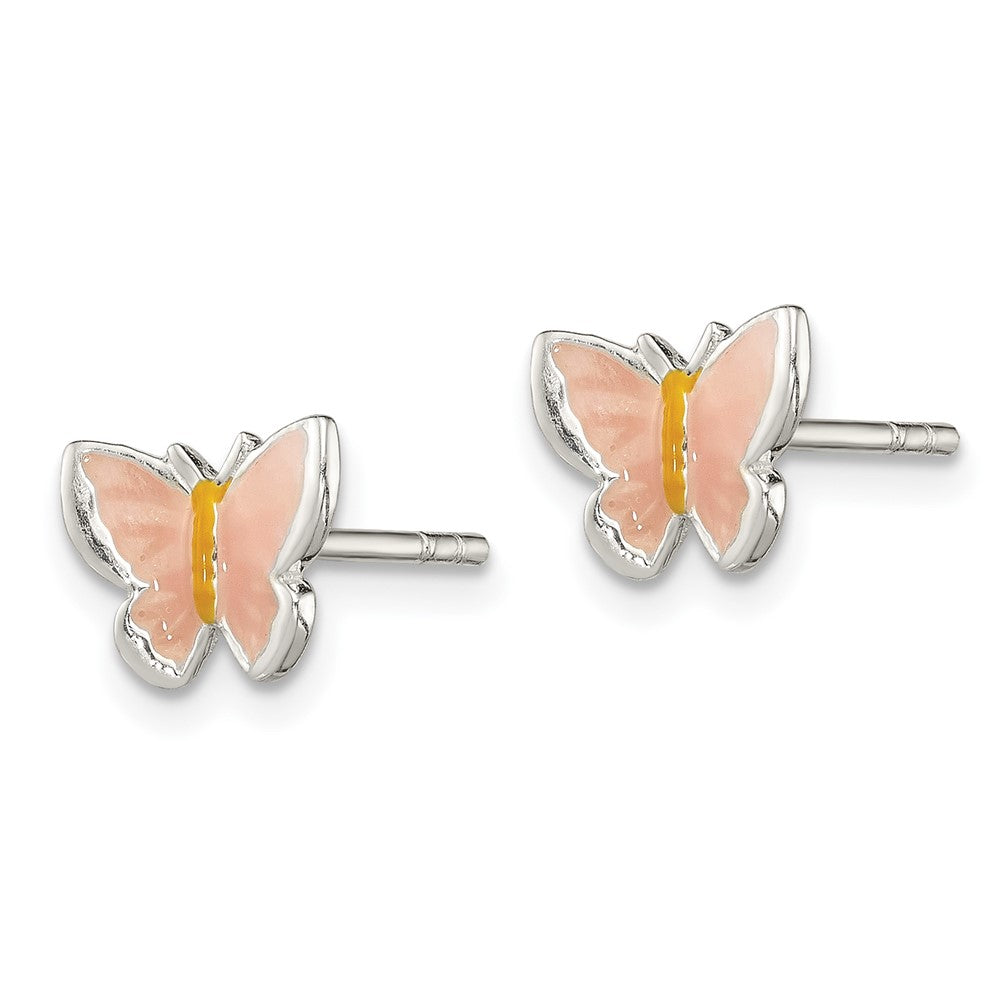 Sterling Silver Pink and Orange Enamel Petite Butterfly Post Earrings
