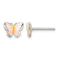 Sterling Silver Pink and Orange Enamel Petite Butterfly Post Earrings