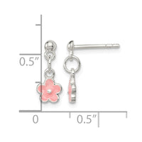 Sterling Silver Pink Enameled Flower Post Dangle Earrings