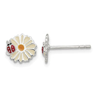 Sterling Silver Enameled Daisy & Ladybug Post Earrings