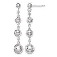 Sterling Silver Rhod-plated Polished Graduated Beaded Post Dangle Earrings