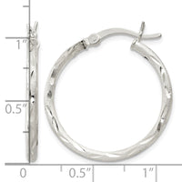 Sterling Silver Satin Diamond-cut 2x25mm Hoop Earrings