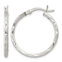 Sterling Silver Satin Diamond-cut 2x25mm Hoop Earrings