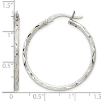Sterling Silver Satin Diamond-cut 2x31mm Hoop Earrings
