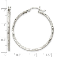 Sterling Silver Satin Diamond-cut 2x35mm Hoop Earrings
