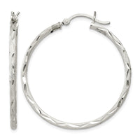 Sterling Silver Satin Diamond-cut 2x35mm Hoop Earrings