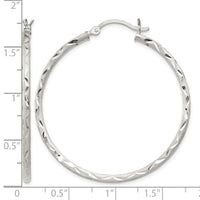 Sterling Silver Satin Diamond-cut 2x40mm Hoop Earrings