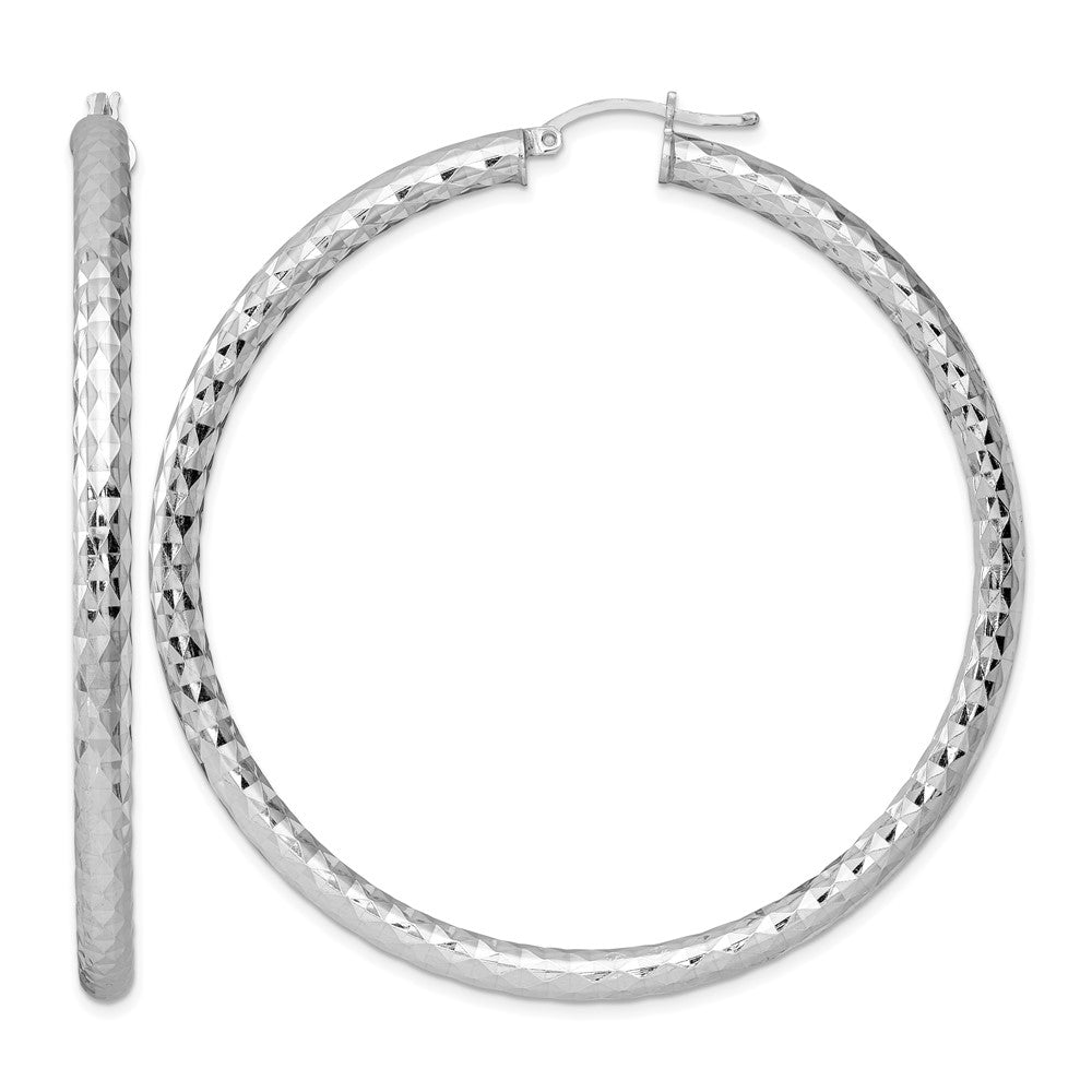 Sterling Silver Rhodium-plated Textured 4x65mm Hoop Earrings