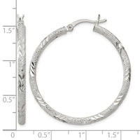Sterling Silver 2.5mm Diamond-cut Laser-cut Hinged Hoop Earrings