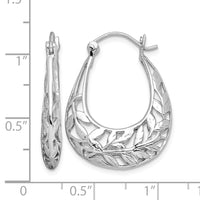 Sterling Silver Rhodium-plated Polished Leaves Oval Hoop Earrings
