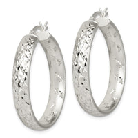Sterling Silver Satin & Diamond-cut 5mm Round Hoop Earrings