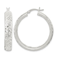 Sterling Silver Satin & Diamond-cut 5mm Round Hoop Earrings