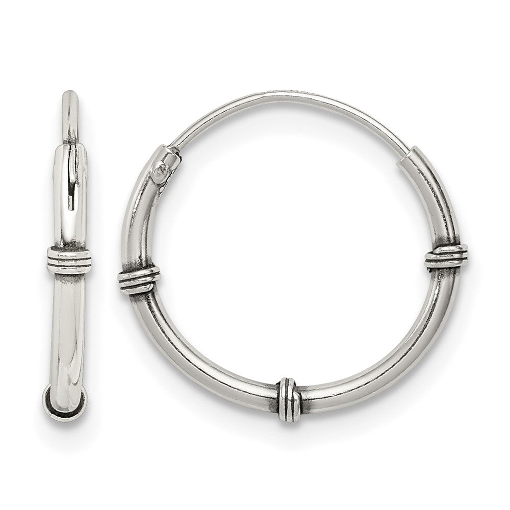 Sterling Silver Polished and Antiqued Endless Hoop Earrings