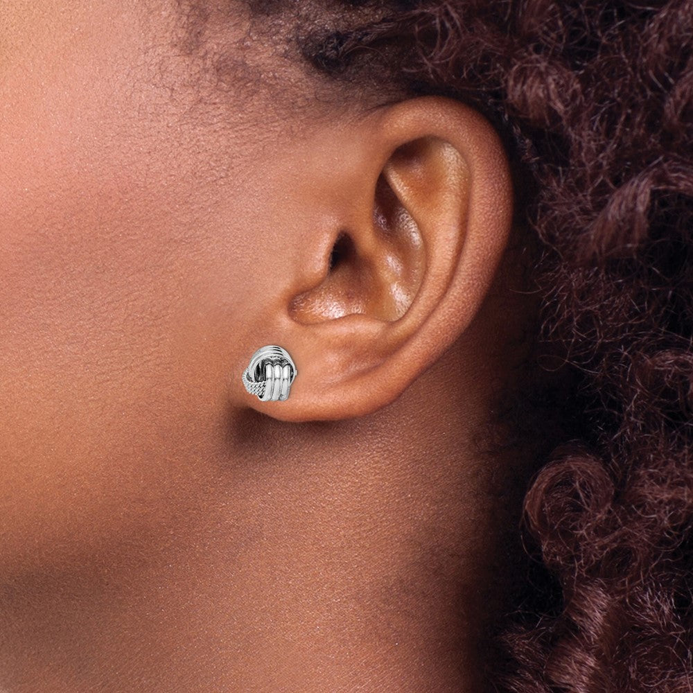 Sterling Silver Rhodium-plated Polished Twisted Knot Post Earrings
