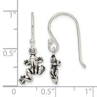 Sterling Silver and Antiqued Frog Shepherd Hook Earrings