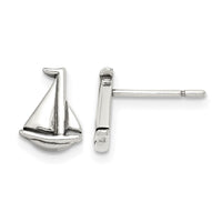Sterling Silver Polished and Antiqued Sailboat Post Earrings