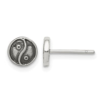 Sterling Silver Polished and Antiqued Yin Yang Sign Post Earrings