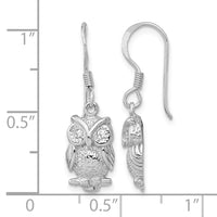Sterling Silver Rhodium-plated CZ Owl Shepherd Hook Earrings