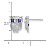Sterling Silver RH-plated Blue Glass Owl Post Earrings