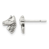 Sterling Silver Polished and Antiqued Horse Post Earrings