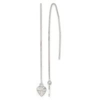 Sterling Silver Polished Diamond-cut Dangle Heart Post Earrings