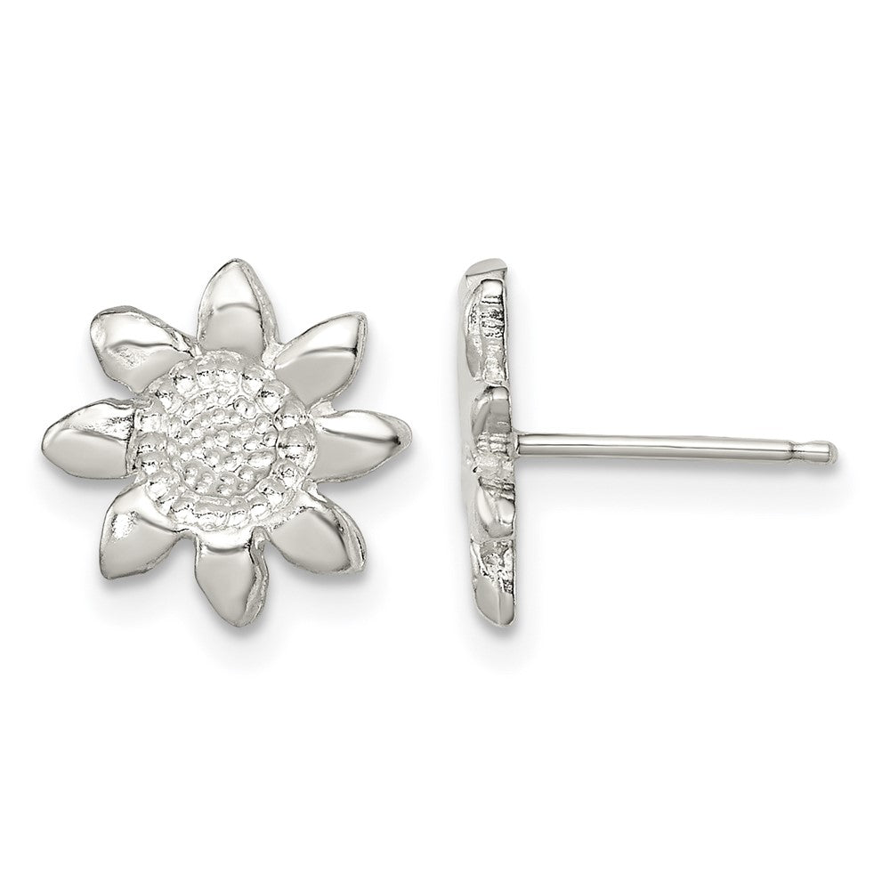 Sterling Silver Polished & Textured Sunflower Post Earrings
