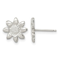 Sterling Silver Polished & Textured Sunflower Post Earrings