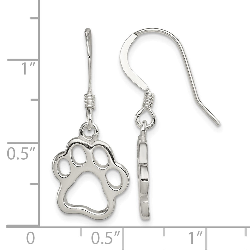 Sterling Silver Polished Paw Print Shepherd Hook Earrings