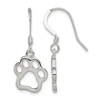 Sterling Silver Polished Paw Print Shepherd Hook Earrings